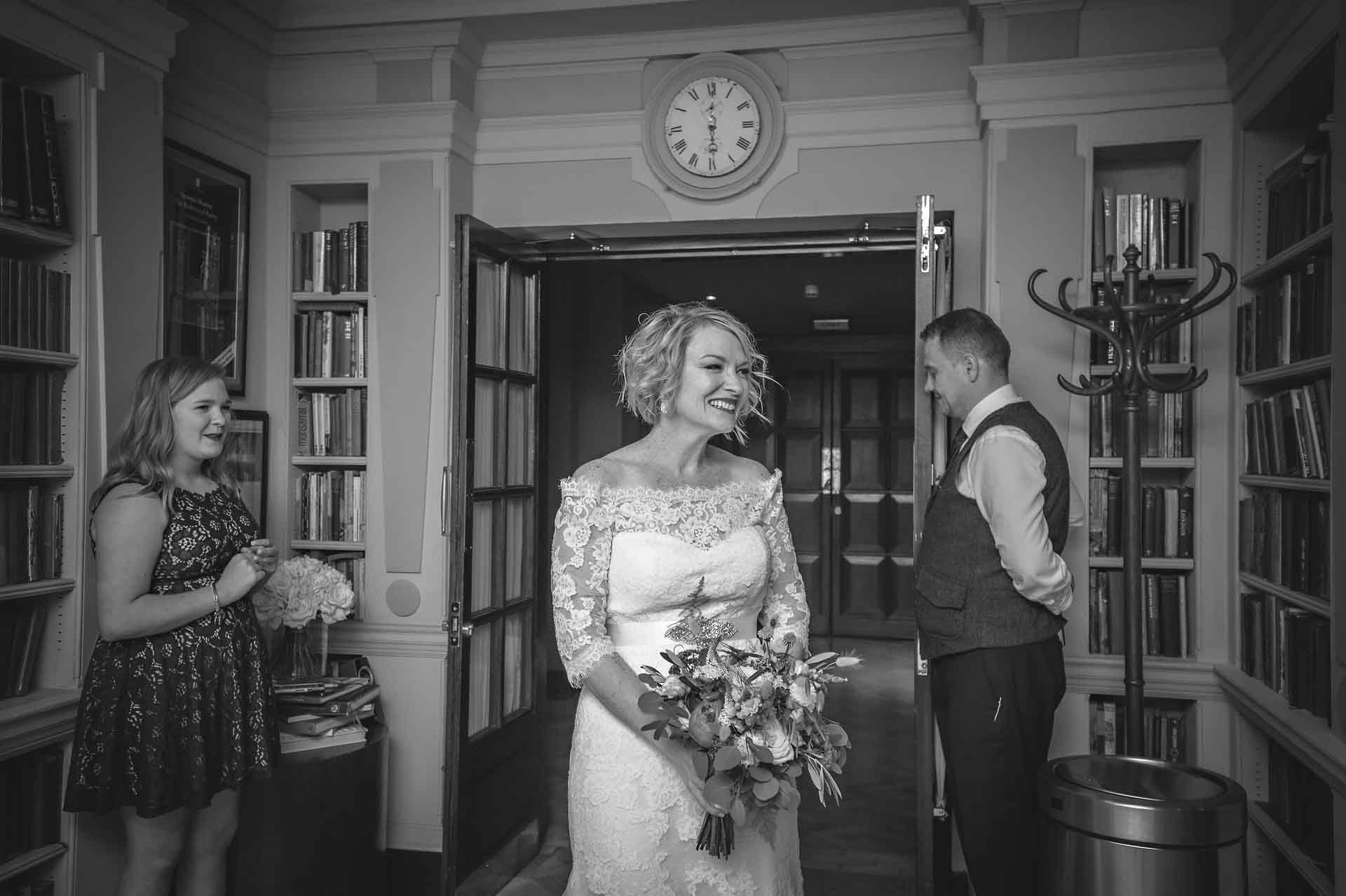 Bride enters the ceremony room at the Bloomsbury Hotel for wedding