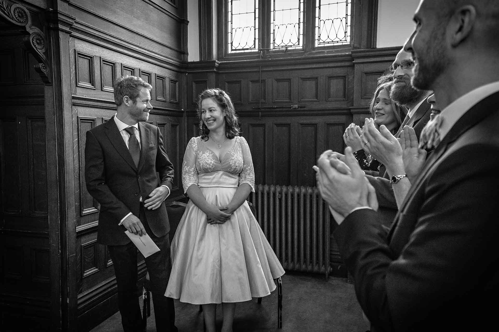 Guests Applaud the Newly Wedded Couple at Chiswick Town Hall Wedding