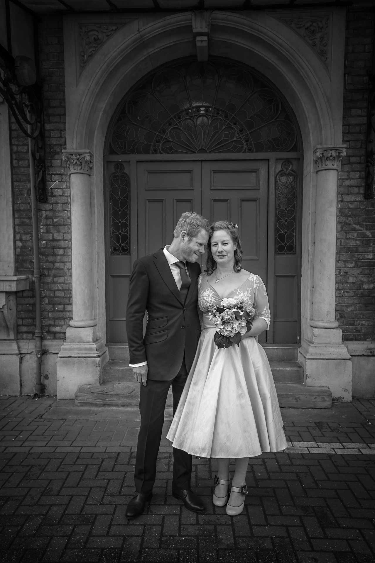 Black and White Portrait of Newly-weds at Chiswick Town Hall