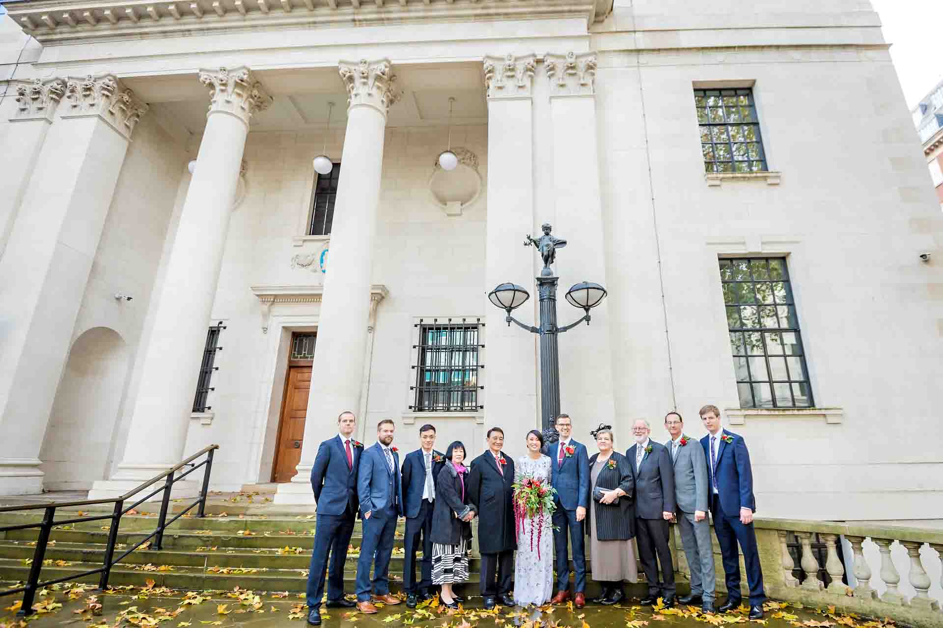 Wedding party outside the London Business School in Marylebone