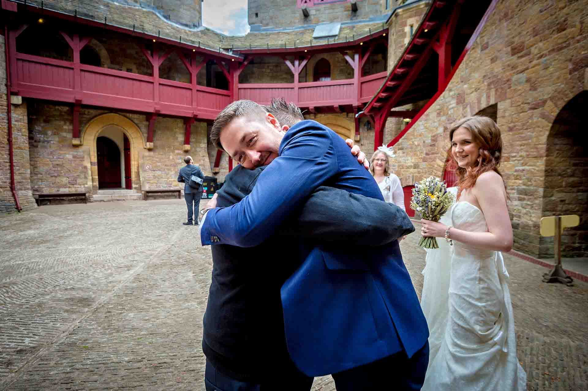 Congratulations Hugs in Castell Coch Courtyard