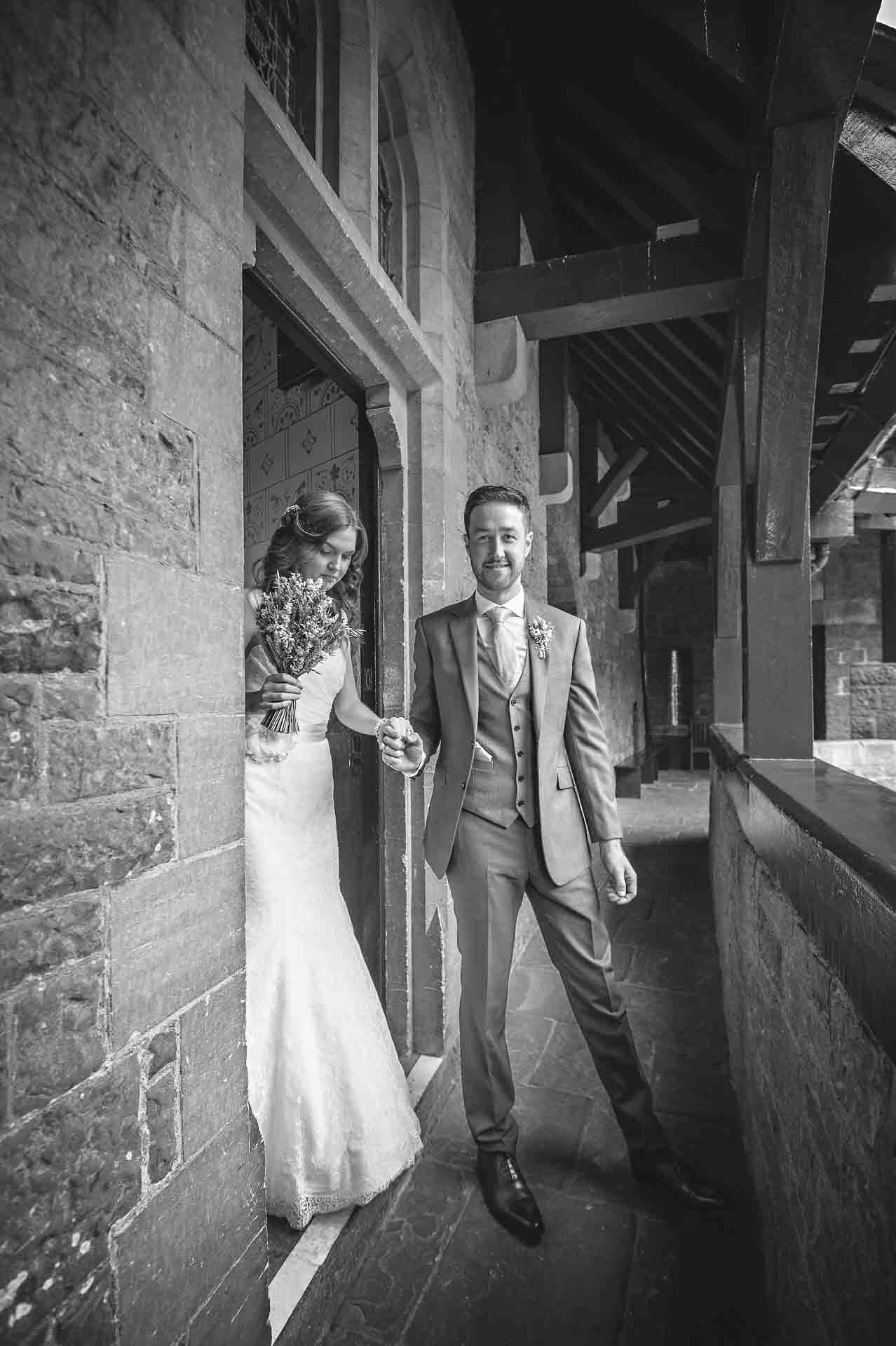 Wedding Portrait of Wedding Couple Exiting Castell Coch