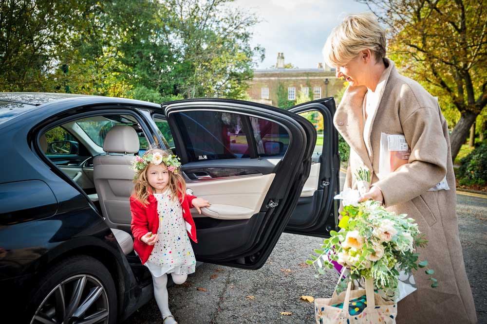 Bride and daughter arrive at Merton Register Office in an Uber taxi