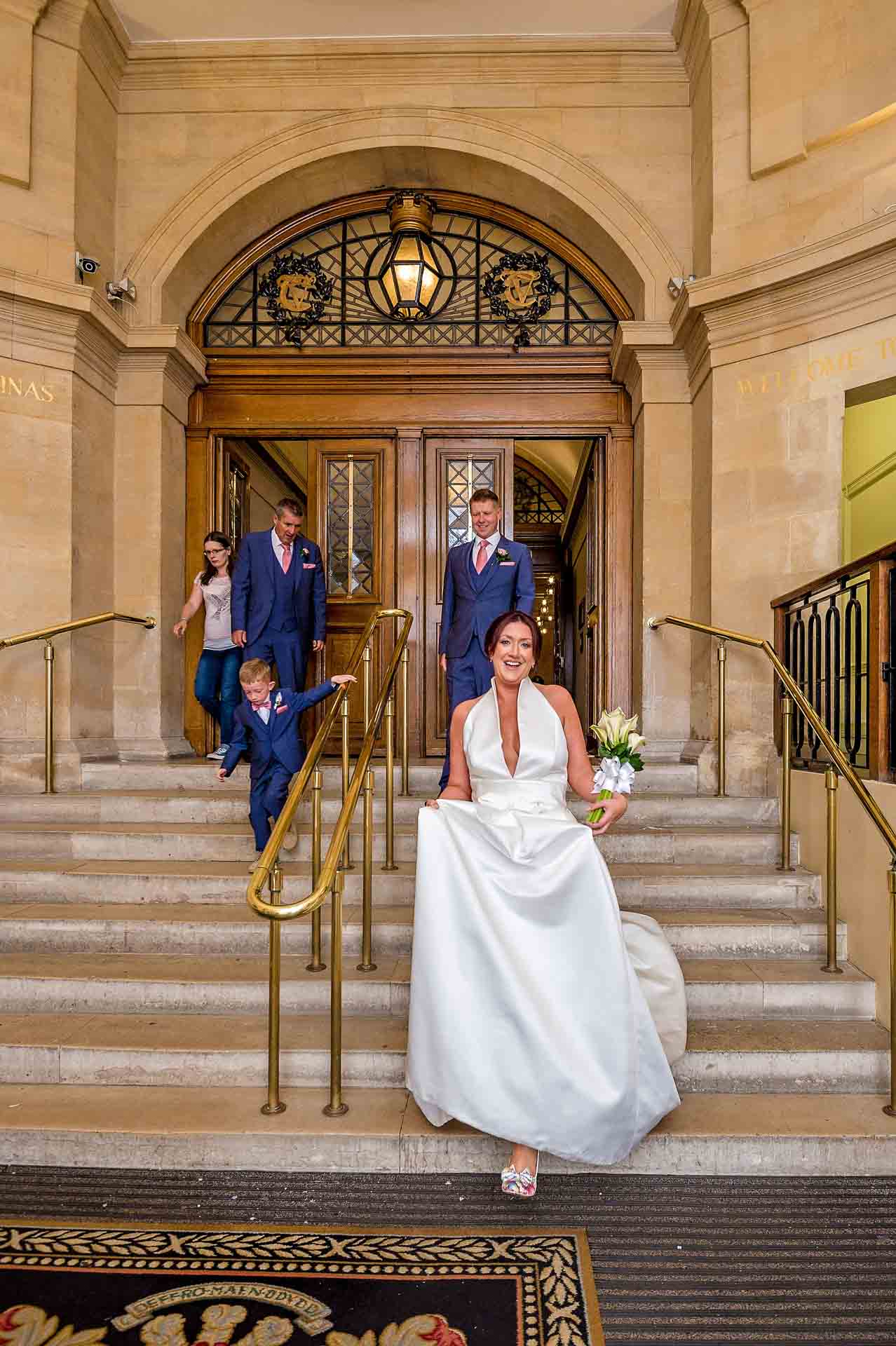 Newly-weds leaving Wedding at Cardiff Register Office