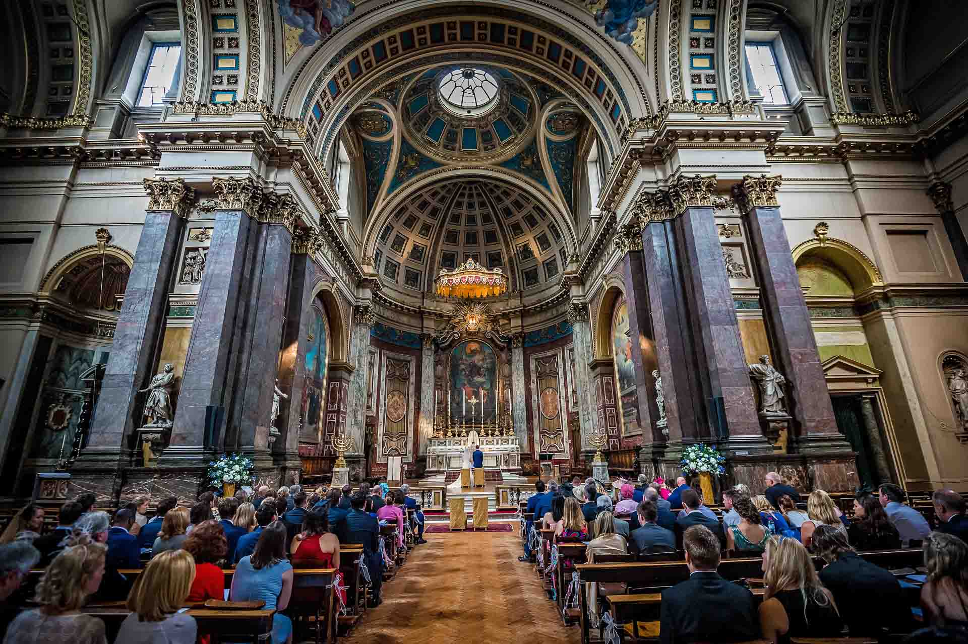 Brompton Oratory Wedding Photography - The Church and Wedding Guests from the Back