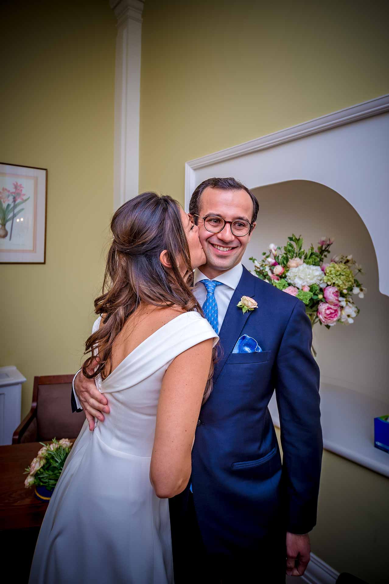 Bride Kissing Groom in Rossetti Room