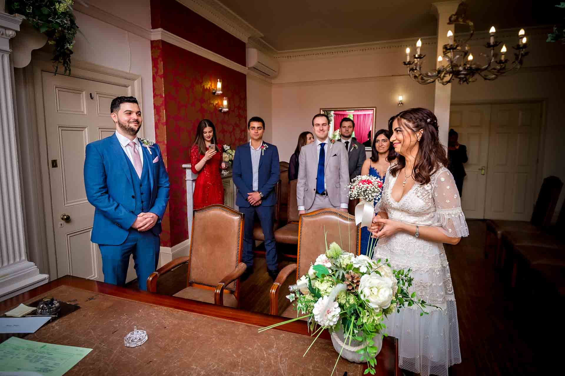 Bride enters the Garden Room at Southwark Registry Office Wedding