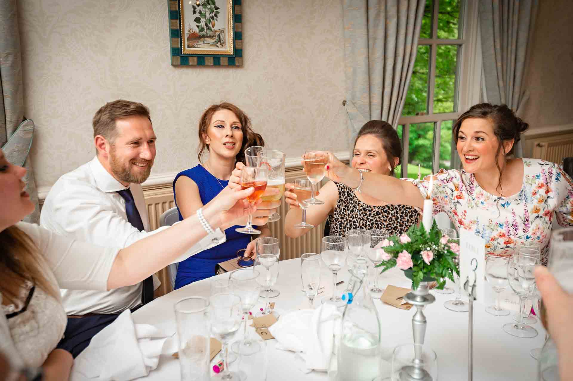 Wedding Guests Toasting Couple at DeCourceys Manor near Cardiff