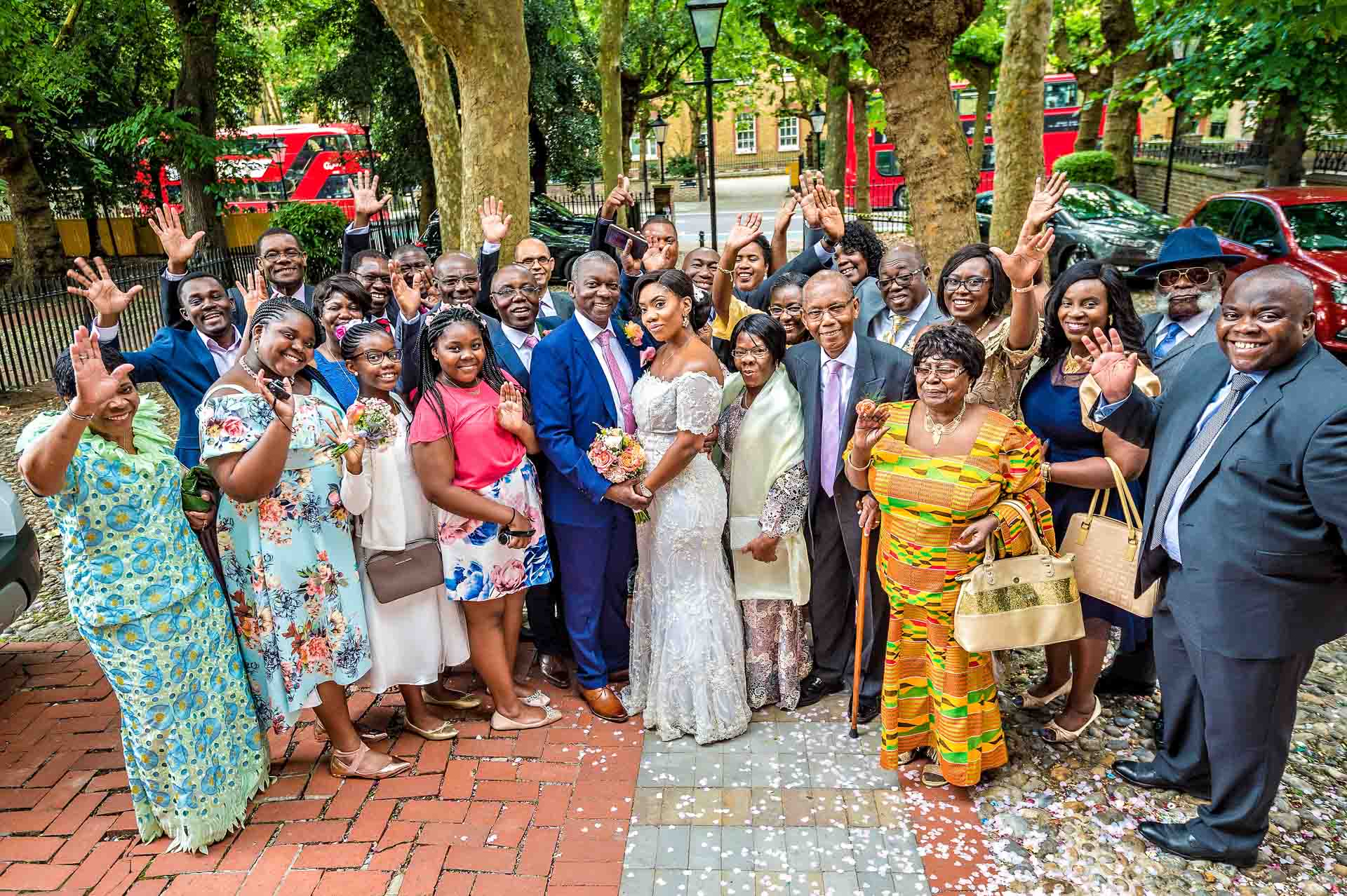 Whole Wedding Party Portrait Outside Southwark Register Office