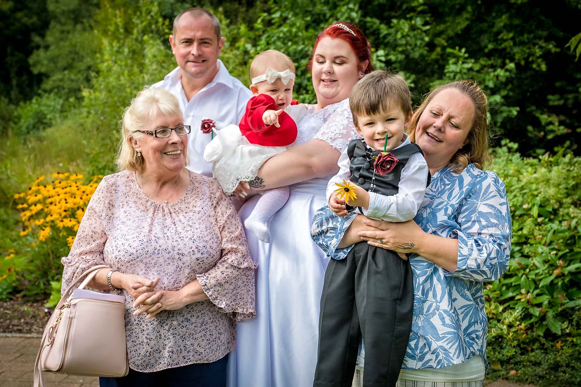 Bride with family members and children at Caerphilly Register Office