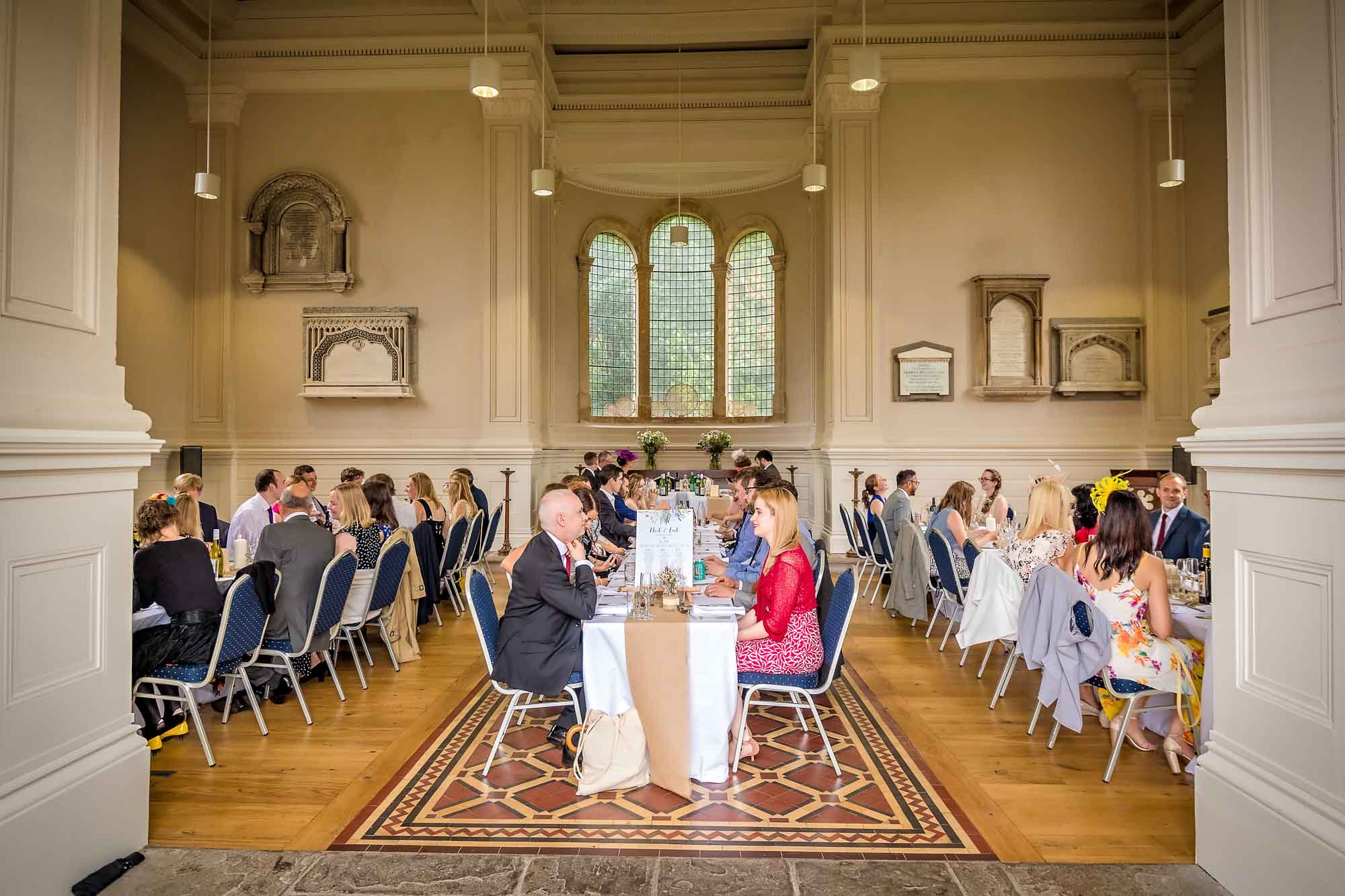 Wide photo of whole of Anglican Chapel, Arnos Vale during wedding breakfast