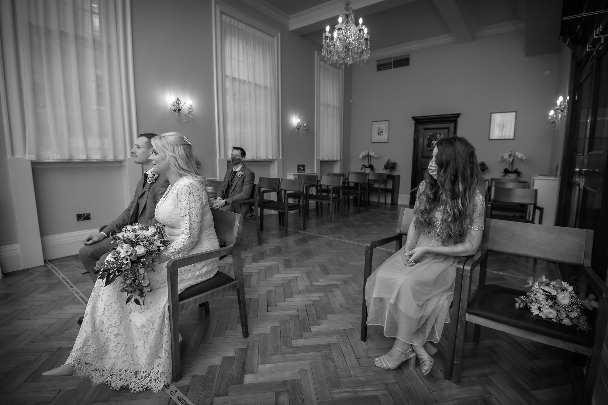 Socially distanced wedding in Chelsea Old Town Hall's Brydon Room