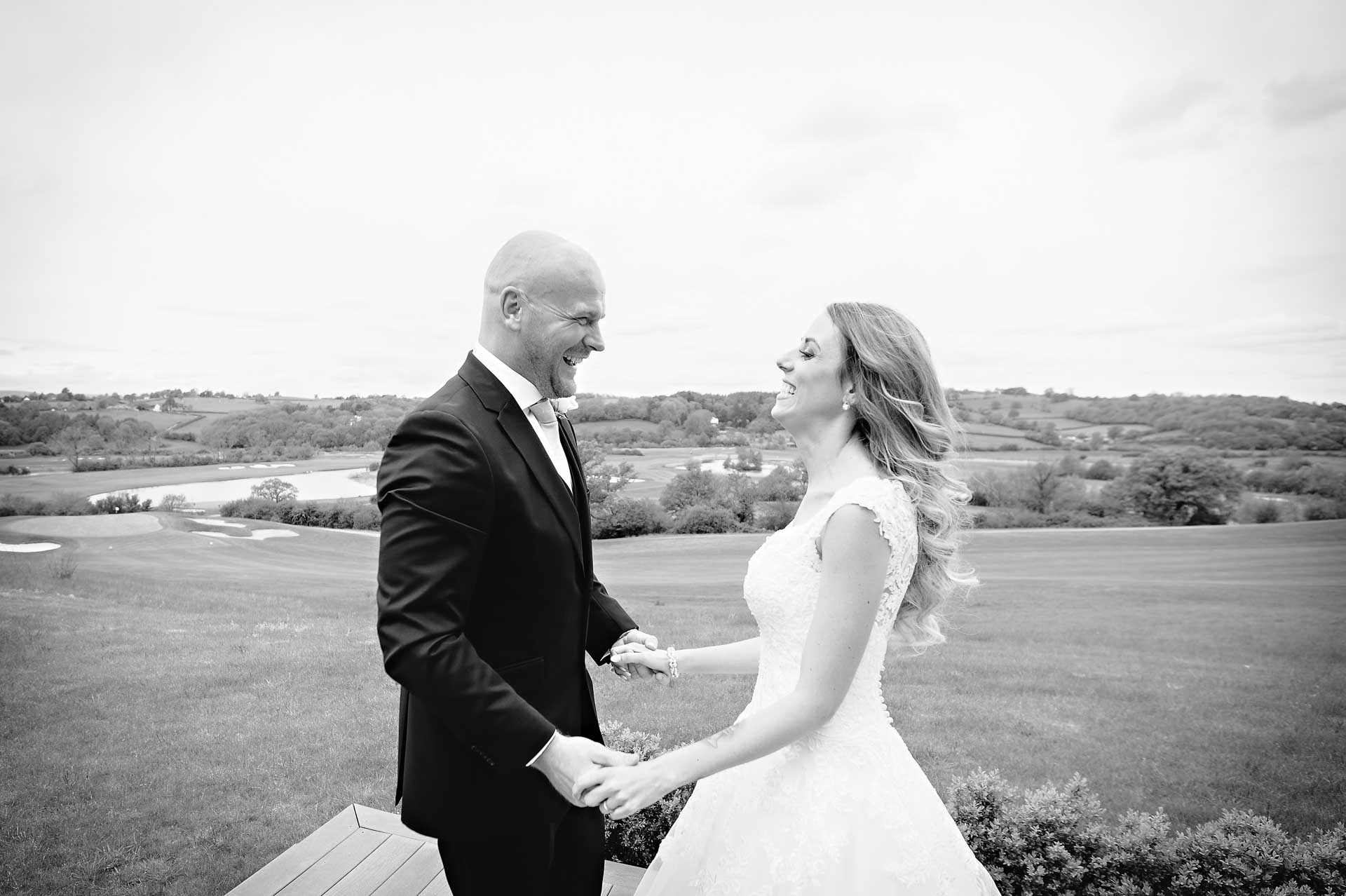 Newlyweds Portrait Taken at Celtic Manor Resort in Black and White