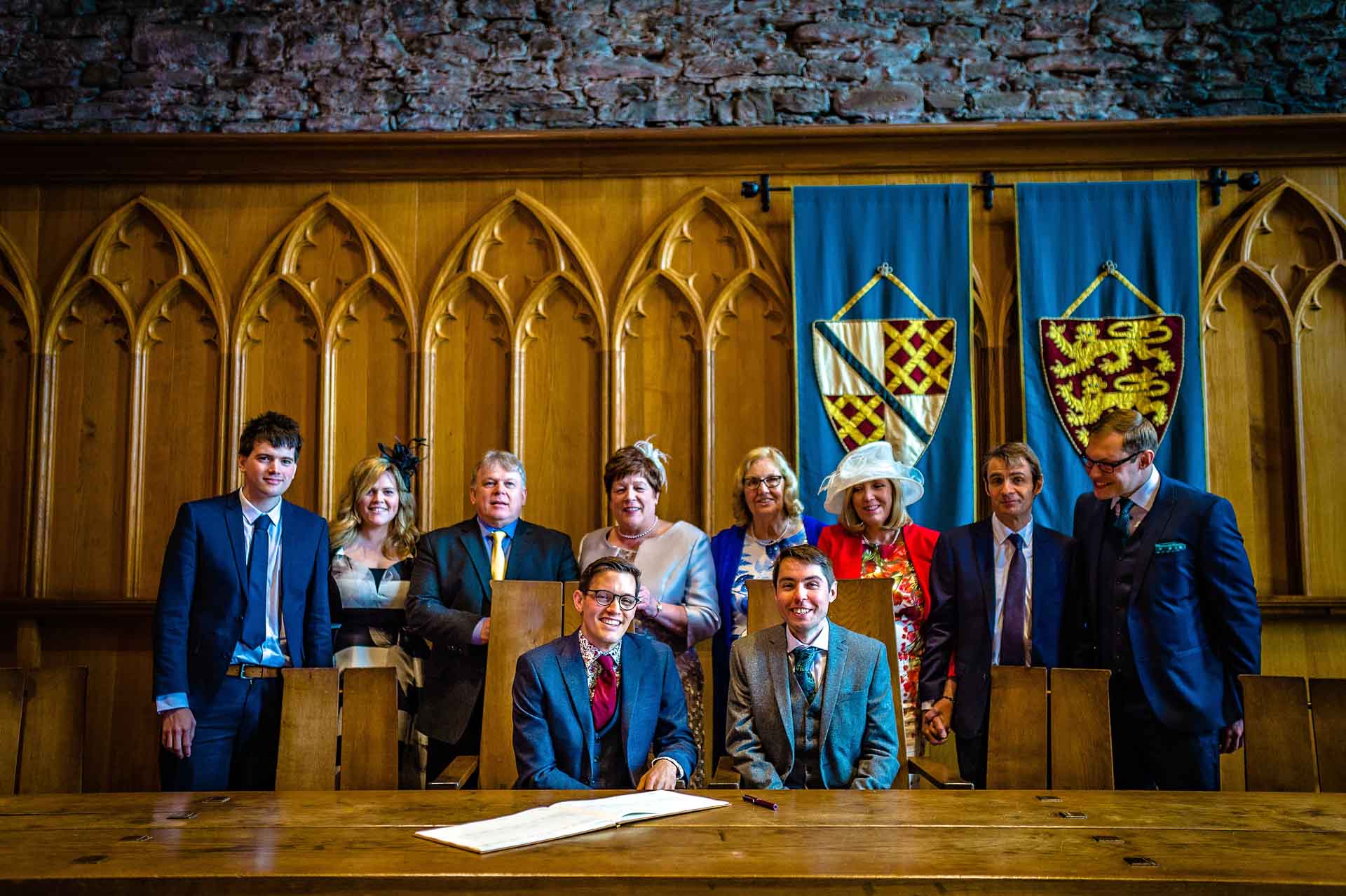 Group photo of family members at Caerphilly Castle wedding