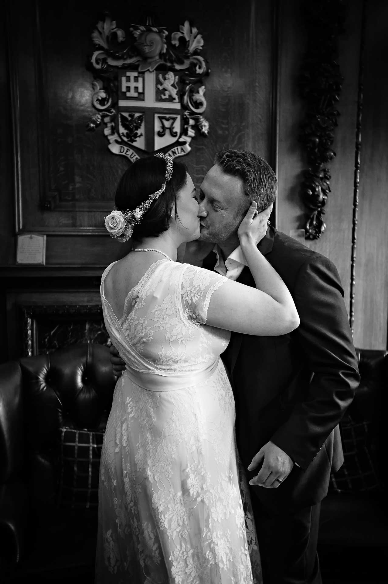 First Kiss at Marriage in Black and White