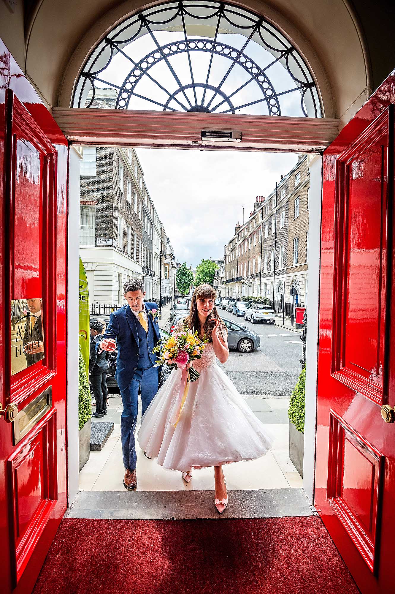 Wedding Vows at Merton Register Office Bride arriving at wedding at Asia House