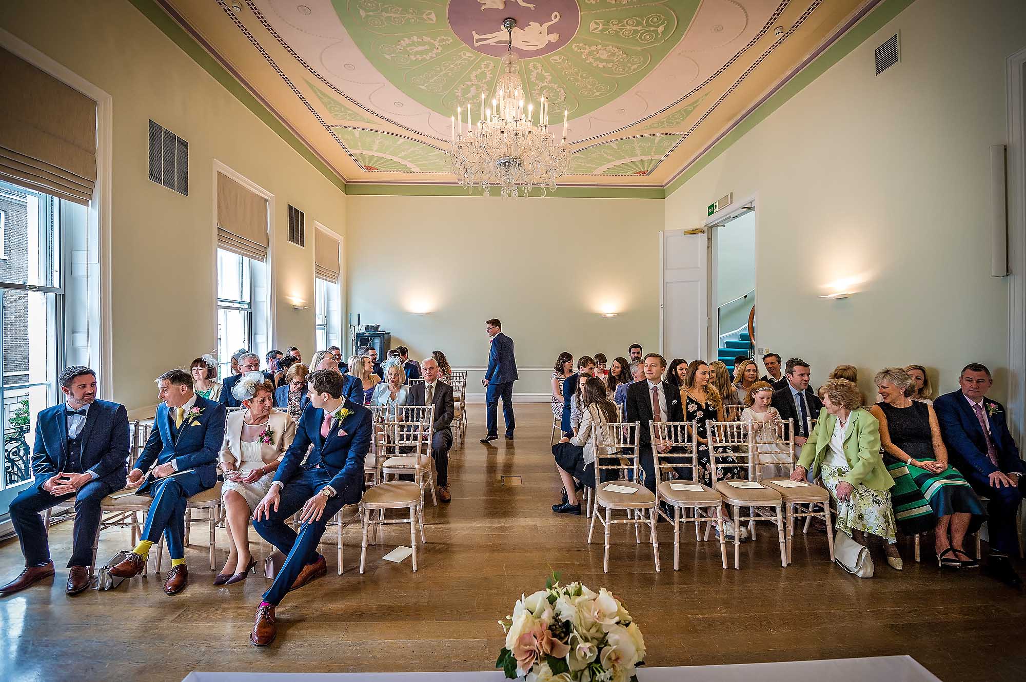 Couple Just Married at Merton Park House Wide Shot of Main Wedding Room in Asia House