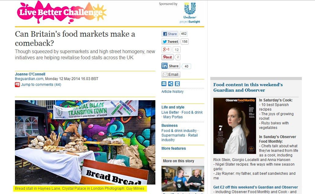 Article in the Guardian About Crystal Palace Market with Photo by Guy Milnes Photography