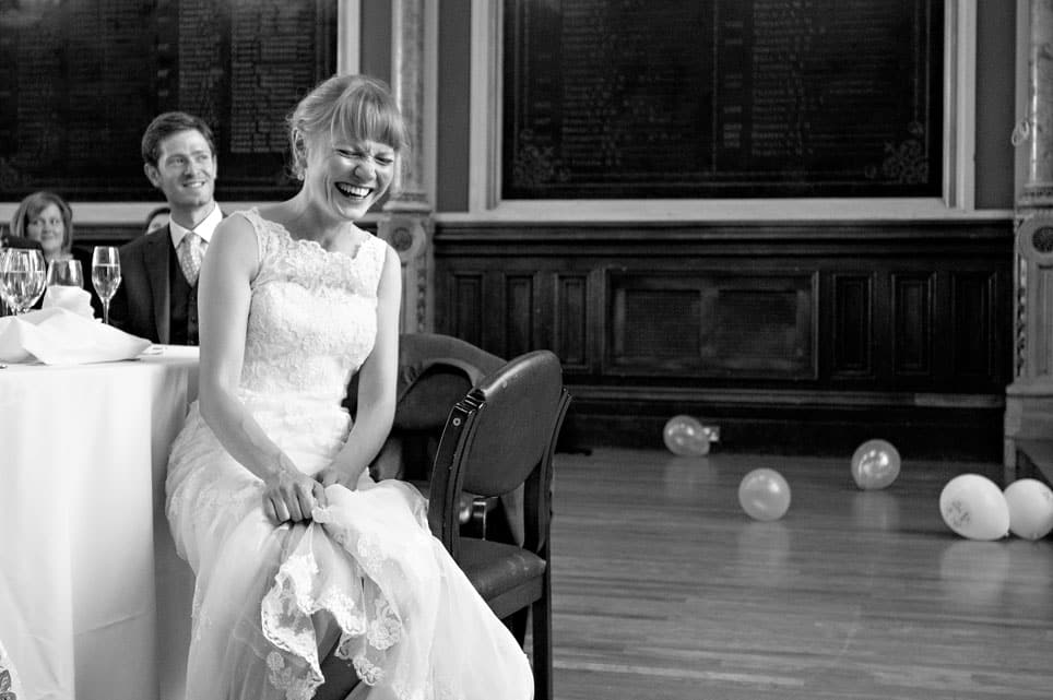 Bride Laughing at Dulwich college Wedding