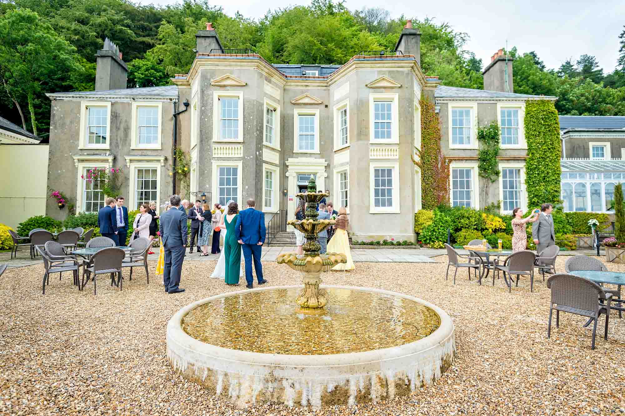 Overview of front of New House Country Hotel near Cardiff during wedding