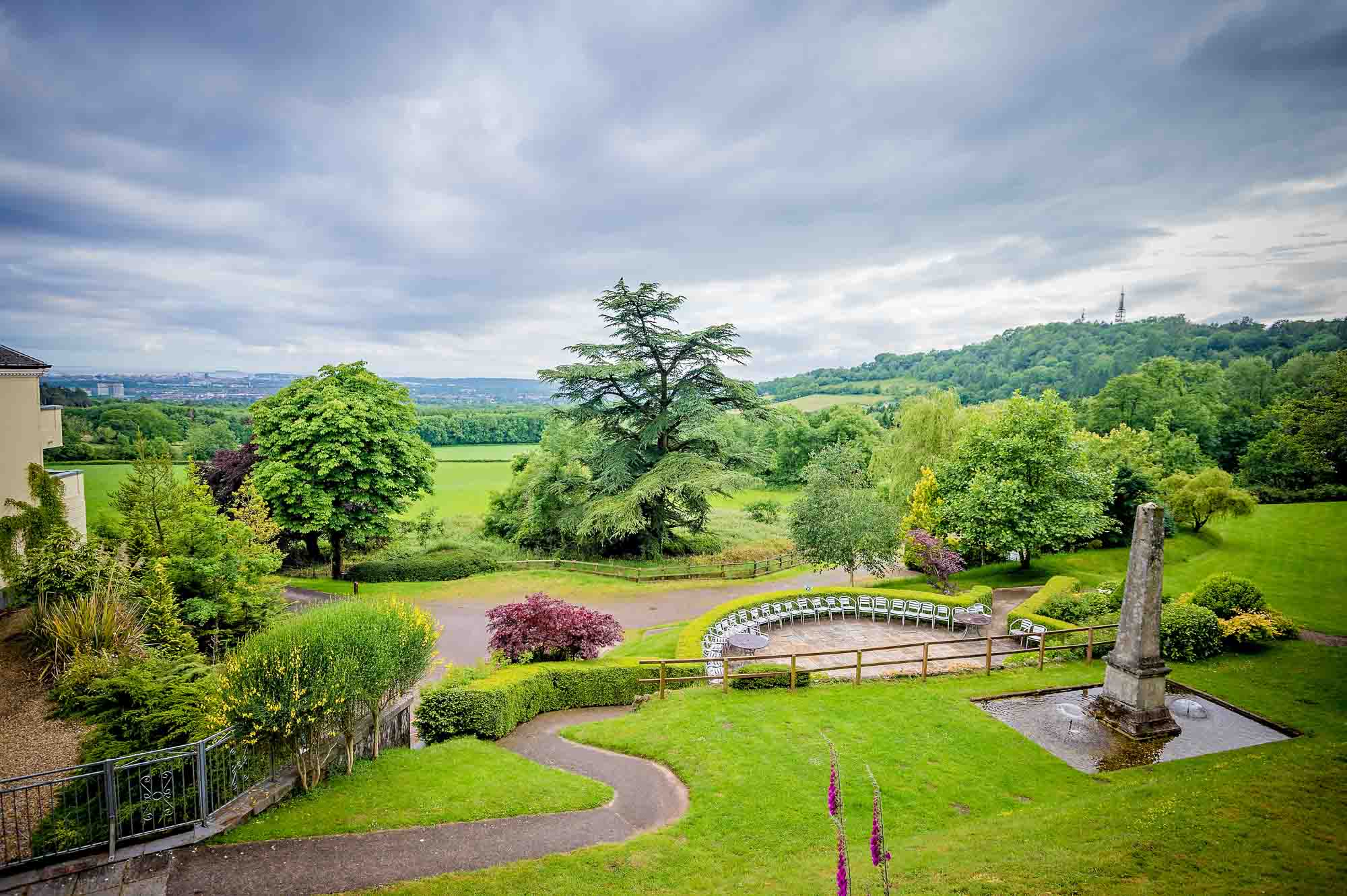 A view of the gardens and surrounding countryside taken from the New House Country Hotel