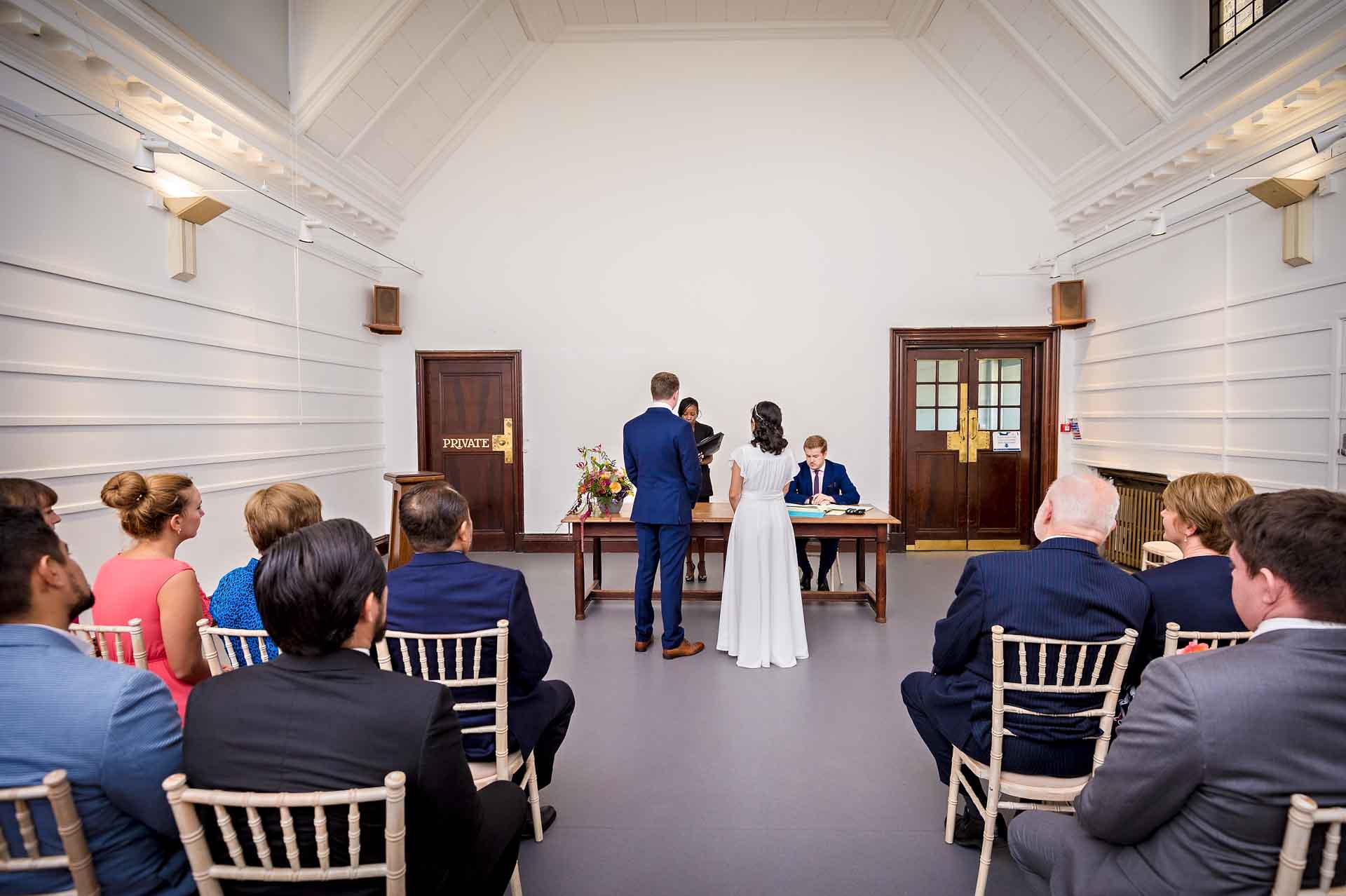 Wedding ceremony from the back of the Exhibition Hall in Fulham Library