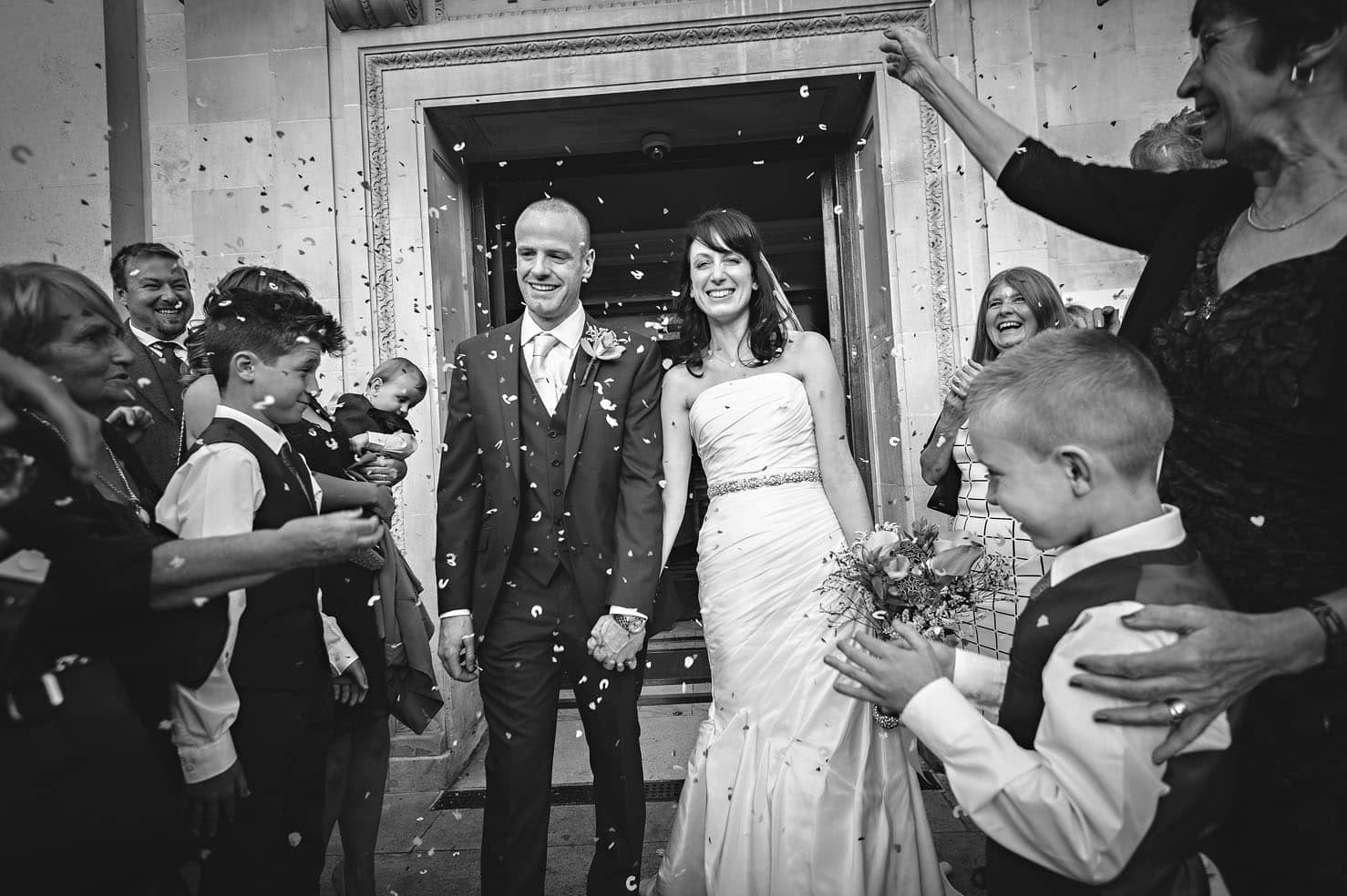 Newly-weds leaving Islington Town Hall Wedding
