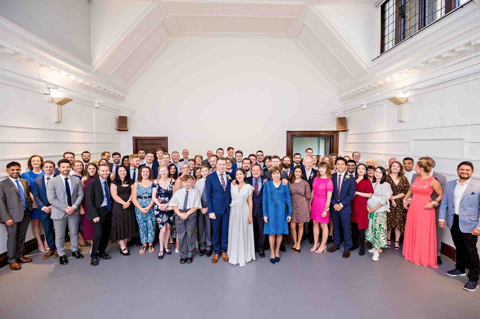 Entire wedding party posed for photo at Fulham Library wedding