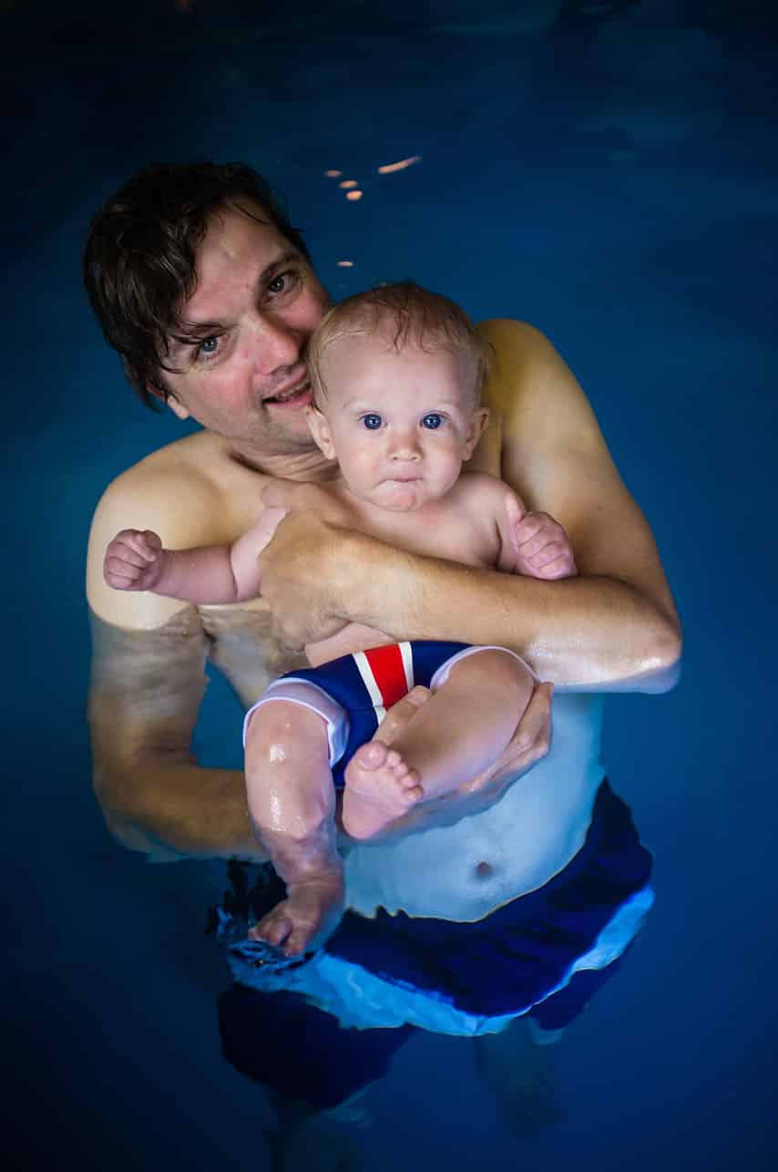 Guy Milnes Photography with Baby Son in Swimming Pool