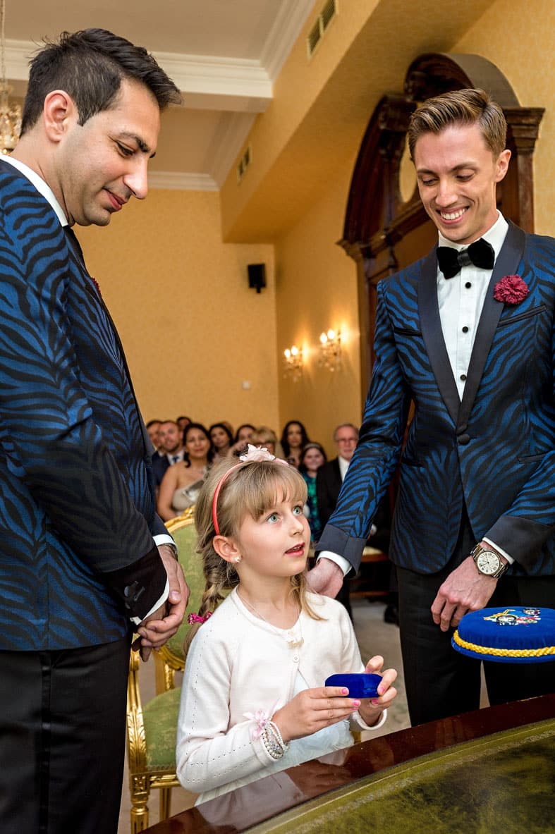 Gay wedding at Chelsea Old Town Hall - Girl Presents Rings