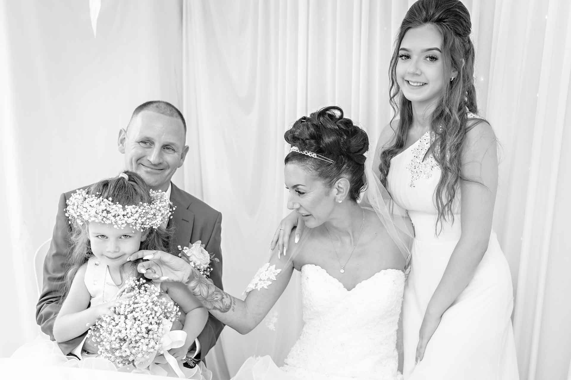 Marquee at Ridgeway Golf Club Wedding Portrait Couple with Daughters