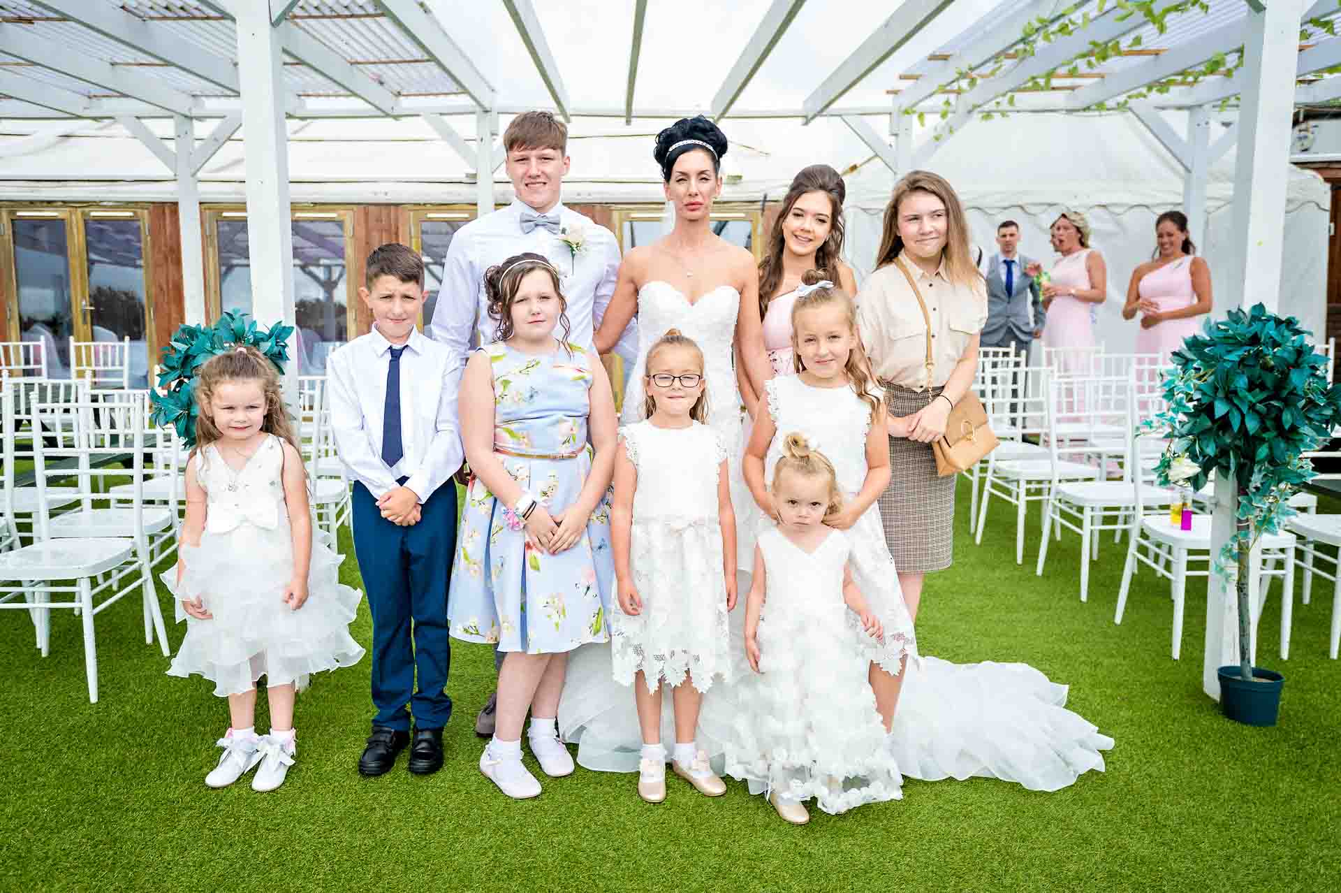 Group Family Portrait outside Marquee at Ridgeway Golf Club