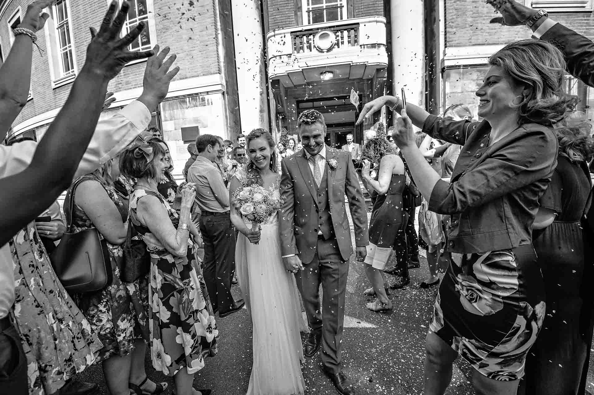 Merton Park House - Wedding Photography Black and White Confetti at Wedding