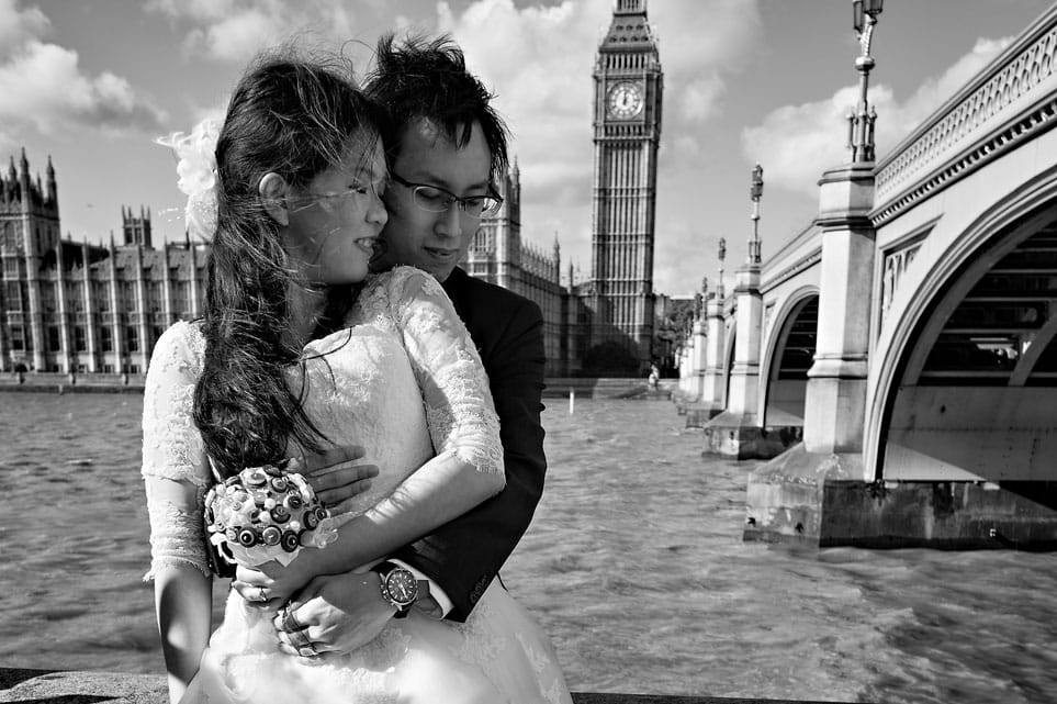 Post wedding photographic shoot in London with Parliament in background