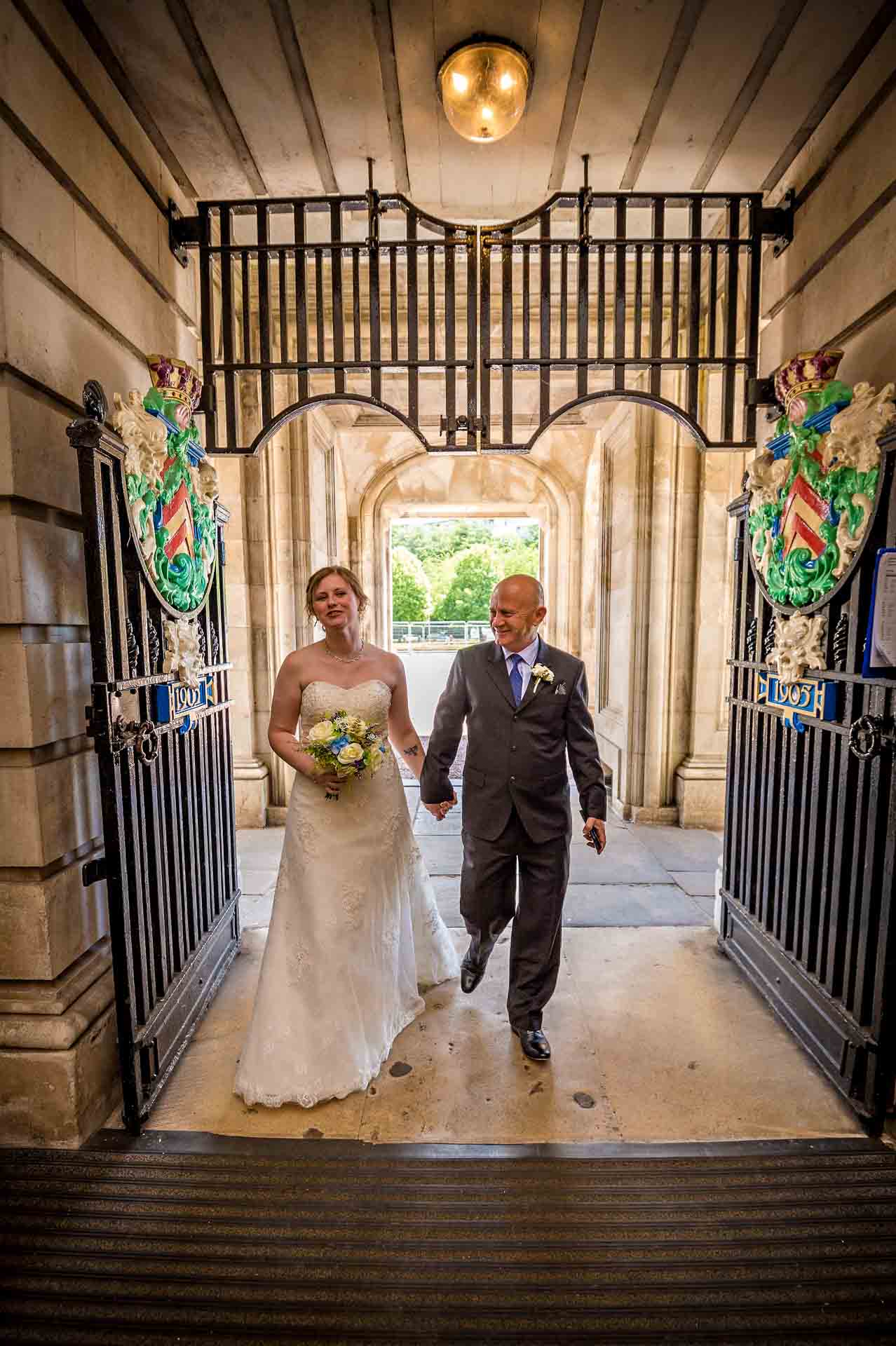 Bride Entering Cardiff City Hall with Father