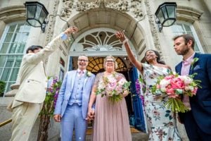 Older Couple Wedding Photography Confetti Outside Chelsea Old Town Hall