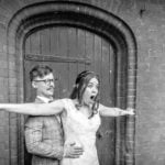 Wedding couple re-enacting scene from Titanic